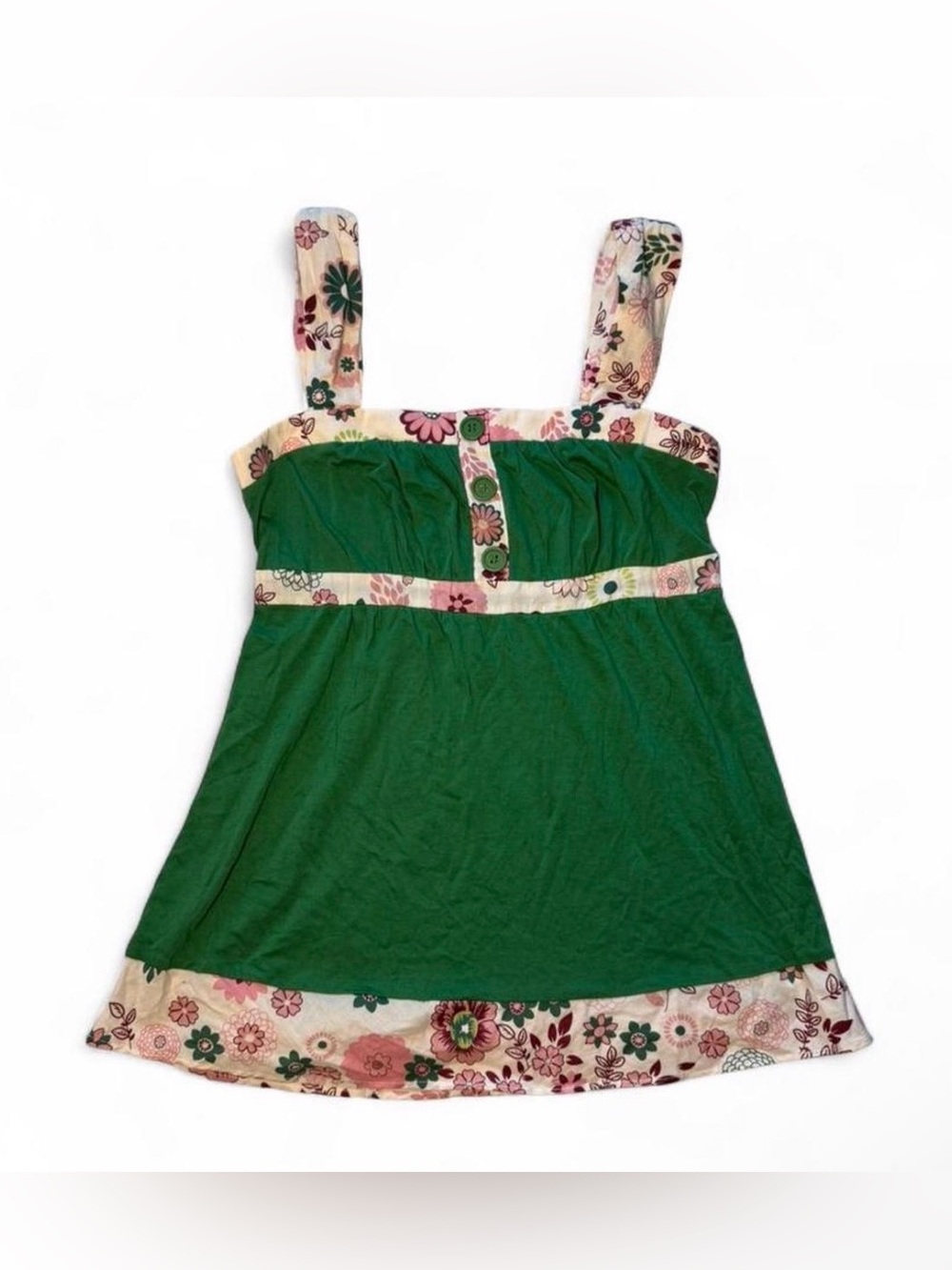 Y2K vintage FANG whimsy Fairycore summer Green floral button babydoll top ♣️